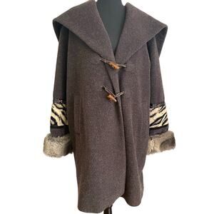 Vintage Didier Parakian designer Unique‎ Brown hooded Lambswool Mohair Coat